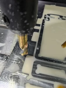 End mill tool cutting aluminium with coolant lubrication
