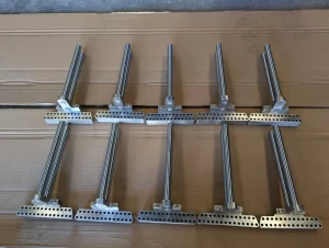 Top view of multiple identical CNC assemblies