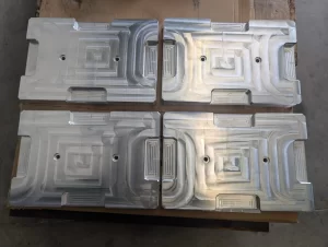 Top view of precision milled rectangular aluminium parts