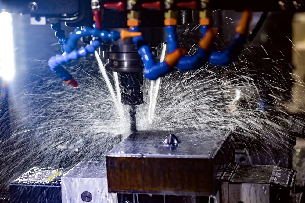 Metalworking cnc milling machine cutting metal modern processing technology small depth field warning authentic shooting challenging conditions little bit grain maybe blurred (1)